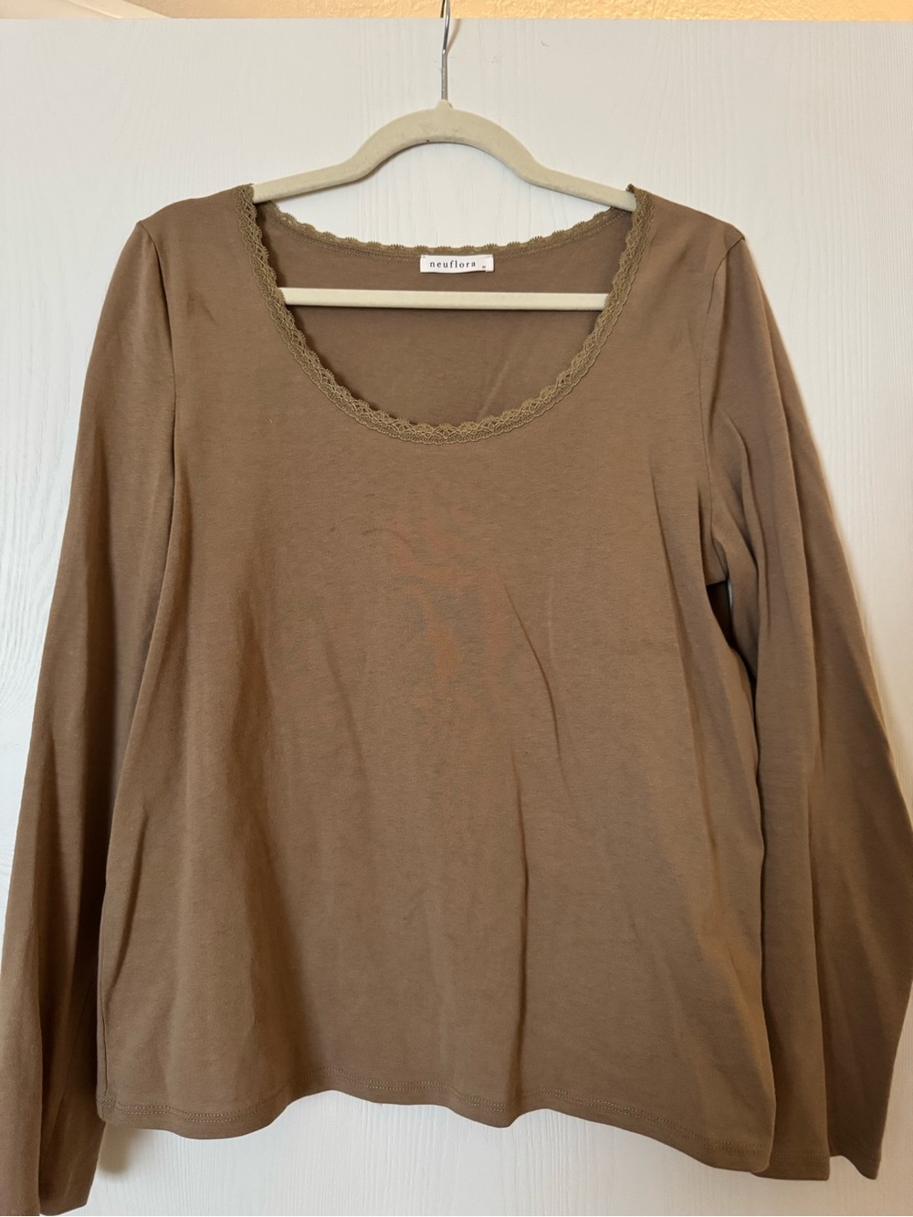Neuflora Lace Neck Long Sleeve Top